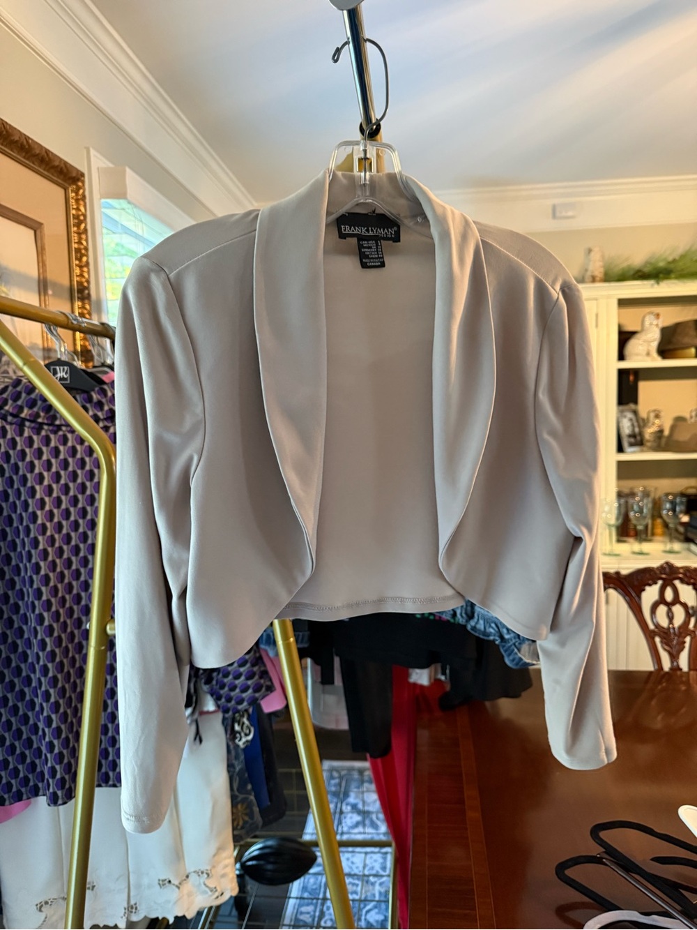 Frank Lyman Design Cropped Open-Front Jacket in Light Taupe
